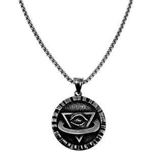 60cm x 3mm Jasseron Ketting + Masonic Hanger Unisex - RVS - Ketting met Vrijmetselaars-Alziende Oog Symbool Hanger