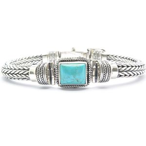 Beaddhism - Exclusives - Zilveren Kabel Armband met steen - Turquoise - J'adore - 8 mm - 21 cm