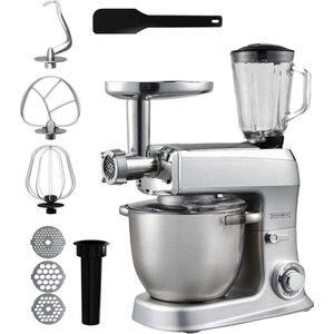 Royalty Line® PKM2100BG Keukenmachine - Keukenrobot - 2100W - Foodprocessor met Blender en Vleesmolen - Mengkom 7.5 Liter - Zilver