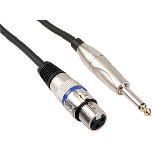 HQ-Power XLR-jack kabel, 1 x XLR vrouwelijk, 1 x jack 6.35 mm mannelijk, mono, 3 m, perfect voor geluidsoverdracht