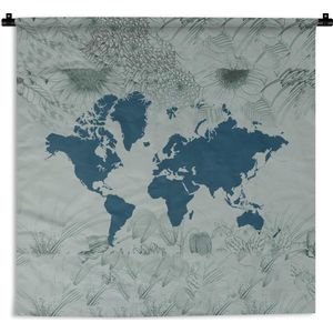 Wandkleed - Wanddoek - Wereldkaart - Blauw - Bloem - 180x180 cm - Wandtapijt