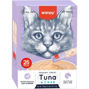 Wanpy Creamy Lickable Treats Tonijn & Krab - Voordeelpack 25 Stuks - Kattensnack