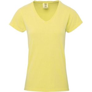 Basic V-hals t-shirt comfort colors geel voor dames maat S