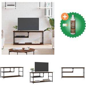vidaXL Tv-meubel 103x38x46-5 cm bewerkt hout staal bruineikenkleurig - Kast - Inclusief Houtreiniger en verfrisser