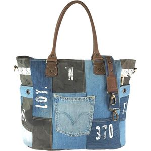 Sunsa - schoudertas voor dames - Duurzame tas gemaakt van gerecycled jeans & canvas - Vintage veganistische schoudertas -Kleine cross-over tas