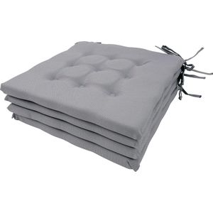 Stoelkussen, set van 4, zitkussen, waterafstotend, outdoor, 40 x 40 x 3 cm, grijs