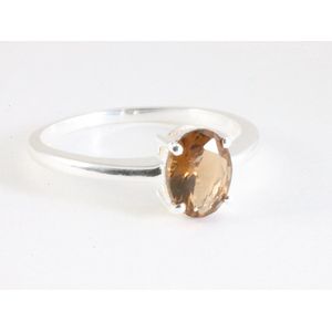 Fijne hoogglans zilveren ring met rookkwarts - maat 18