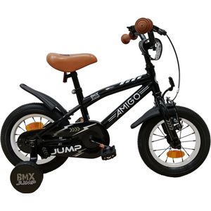 AMIGO BMX Jump Jongensfiets 12 Inch - Kinderfiets voor 2 tot 4 Jaar - 90-105 cm - Met Zijwieltjes - Zwart/Wit