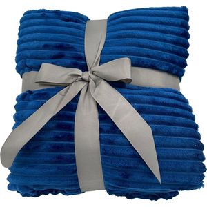 Plaid - Fleece deken - Blauw - 180x200 cm -Woonplaid extra Groot - Huisdecoratie kleed - Sprei - Heerlijk zacht & warm - Corduroy - Ribstof