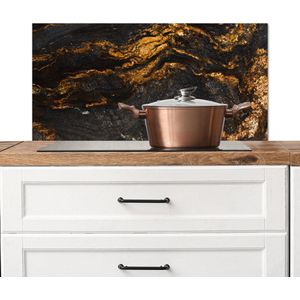 Spatscherm - Marmer print - Goud - Zwart - Luxe - Marmerlook - Achterwand keuken - Spatwand - Muurbeschermer - Spatscherm keuken - 80x40 cm - Keuken decoratie - Kookplaat achterwand