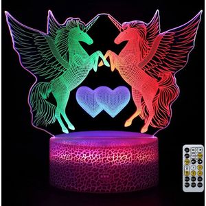 AO® Nachtlamp – 3D lamp – 16 Kleuren – Bureaulamp – Unicorn - Sfeerlamp – Nachtlampje Kinderen – Creative lamp - Met afstandsbediening