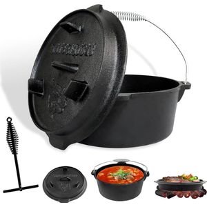 Dutch Oven Cast Iron Grill Pan with Fire Pan - 4/6/9 Litres - Barbecue Camping Outdoor Cooking