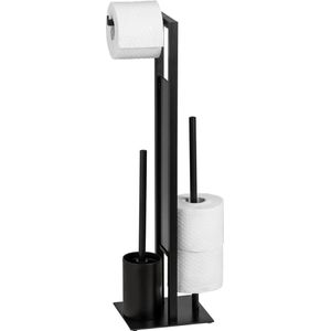 WENKO Toiletbutler Rivalta zwart - Toiletborstel met houder, Toiletrolhouder en Reserverolhouder