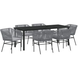 vidaXL - 7-delig - tuin - eetset - met - kussens - grijs - poly - rattan