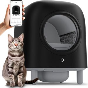 Petree Cube Zelfreinigende Kattenbak Automatisch - met App - Zwart - incl Mat Luchtverfrisser en 1 rol Afvalzakje