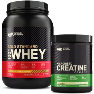 Optimum Nutrition Gold Standard 100% Whey Protein + Creatine Bundel - Chocolate Peanut Butter Proteine Poeder 900 gram (28 servings) + Creatine Monohydraat 317 gram (88 doseringen)