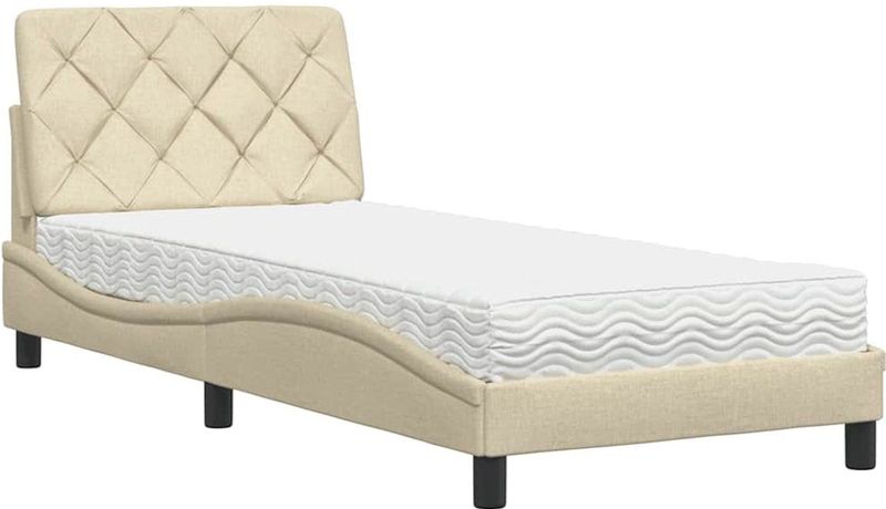 vidaXL - Bed - met - matras - stof - crèmekleurig - 90x190 - cm