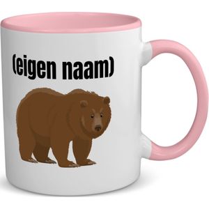 Akyol - grote beer met eigen naam koffiemok - theemok - roze - Beer - beren liefhebbers - mok met eigen naam - iemand die houdt van beren - verjaardag - cadeau - kado - 350 ML inhoud