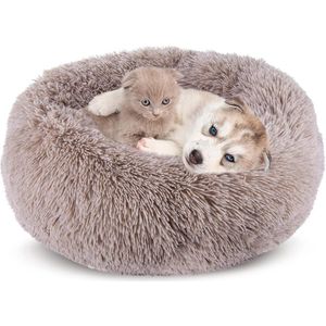 Pluche donut huisdier bed - kalmerend knuffeldier - hond kat bed 60 cm - zacht pluizig nestbed - kleine honden katten - warm slapen - anti-slip bodem Kattenmand