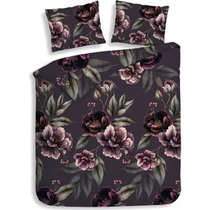 Heckettlane Dekbedovertrek Romee - Bedlinnen met Bloemen print - 260x220 - Paars - Dekbedhoes van 100% Katoen-Flanel