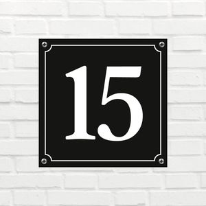 Huisnummerbord Klassiek - Nummer 15 - 14 x 11 cm - incl. bevestiging | - naambord - nummerbord - voordeur