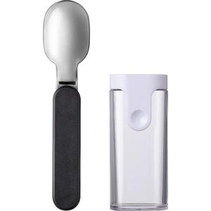 Klaplepel Ellipse - herbruikbare lepel om mee te nemen - klaplepel voor yoghurtbekers - reisbestek - inclusief opbergetui - roestvrij staal - Nordic black
