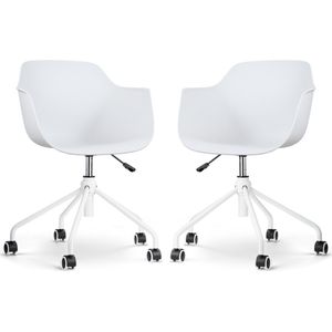 Nolon Nout-Puk Bureaustoelen Set van 2 Wit - met Armleuning - Kunststof Zitting - Verstelbaar - Wieltjes - Wit Onderstel