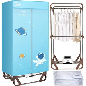 Uten Draagbare elektrische droger Gr886 - 2 lagen droog Design - Warmtepompdroger - 1500 W - Timer 0-180 Min - Elektrisch Droogrek met Verwarming - Wasdroger - Tot 15kg wasgoed - Als wasdroger, droogrek en Kledingkast- Hoogte 1.7 M - lichtblauw