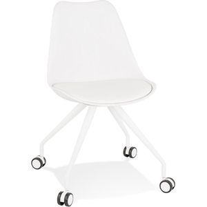 Alterego Witte bureaustoel op wieltjes 'SKIN' met metalen frame