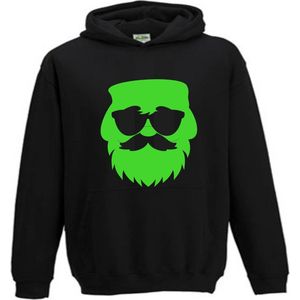 Zwarte Kerst Hoodie Kerstman Santa Neon Groen XXlarge