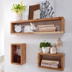 Rootz Wandplanken - Set van 3 Houten - Acacia - Landelijke Stijl - Rustiek Design - Vierkante Hangplanken - Echt Hout - Wandplanken - Hangende Dobbelstenen - Wandplanken