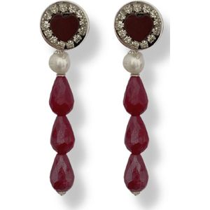 Zatthu Jewelry - N21AW359 - Hege rode oorbellen met hart en Swarovski