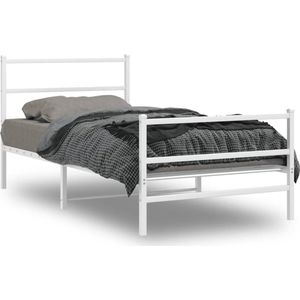 vidaXL - Bedframe - met - hoofd- - en - voeteneinde metaal - wit - 100x190 - cm