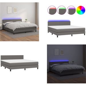 vidaXL Boxspring met matras en LED kunstleer grijs 180x200 cm - Boxspring - Boxsprings - Bed - Slaapmeubel