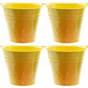 Decoris Bloempot/plantenpot bloemen relief - 4x - zink - D11 cm - geel