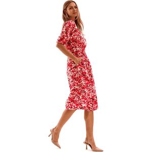 Korte jurk van viscose met kraag | Rood | Maat 40