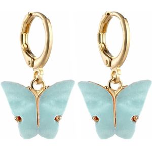 Fako Bijoux® - Minimalistische Oorbellen - Vlinder Met Acryl - Ring Oorbellen - Goudkleurig - Aqua