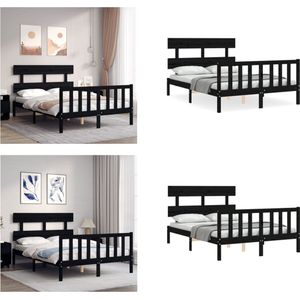 vidaXL Bedframe met hoofdbord massief hout zwart 140x190 cm - Bedframe - Bedframes - Bed - Tweepersoonsbed