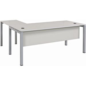 Furni24 Tetra bureau, homeoffice, bureautafel 160 cm, inclusief verlengstuk, rechts of links te monteren, decor grijs/zilver RAL 9006 incl. kabelgoot