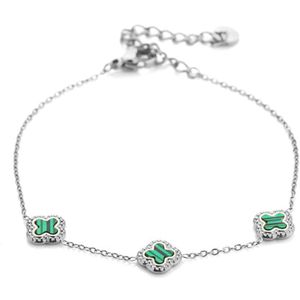 Bijoutheek Armband (sieraad) 3 klavers groene stenen zilver JE14362 Silver