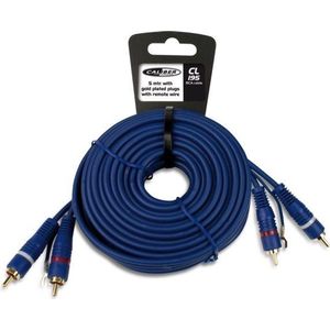 RCA Kabel - Tulp Kabel - Verguld - 2x Tulp - Dubbel Afgeschermd Audio Kabel - 5 meter- inclusief remote kabel - Blauw (CL195)