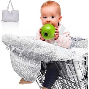 Boodschappenwagenbescherming voor baby's en kinderstoel, 2-in-1, universele hygiënebescherming voor winkelwagen met veiligheidsgordel voor baby's, jongens en babymeisjes, machinewasbaar, grijs