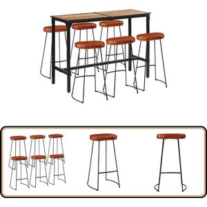 vidaXL Barset - 7-delig - Mangohout en Metaal Bartafel - Barstoel - Mangohout - Industrieel Design - Eetkamermeubel