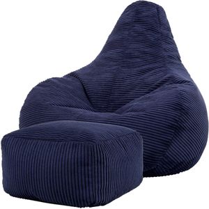 icon “Dalton” Corduroy Zitzakfauteuil en Hocker, Marineblauw, Zitzakstoel, Cord Zitzak Volwassenen met Vulling, Woonkamerzitzakken