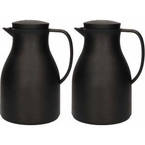 2x Koffiekannen/isoleerkannen zwart met drukknop - 1 liter - Keukenbenodigdheden - Koffie/thee kannen voor o.a. op de camping/onderweg
