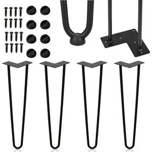 Hairpin tafelpoot-Tafelpoten-Meubelpoten set van 4 -Zwart-2 statieven-Hairpin poten-35CM