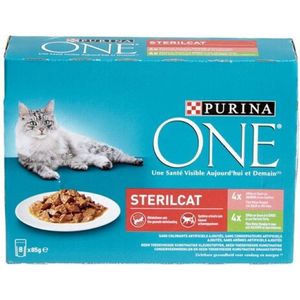 4x Purina ONE Adult Fijne malse Reepjes - Kattenvoer natvoer - Zalm & Kalkoen - 8 x 85g