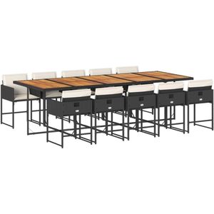 vidaXL 11-delige Tuinset met kussens poly rattan zwart - Tuinset - Tuinsets - Loungeset - Tuintafel