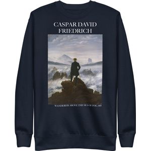 Caspar David Friedrich 'De Wandelaar boven de Nevelzee' (""Wanderer Above the Sea of Fog"") Beroemd Schilderij Sweatshirt | Unisex Premium Sweatshirt | Navy Blazer | XL