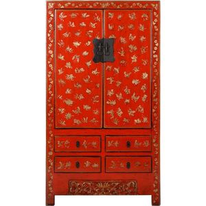 Fine Asianliving Antieke Chinese Bruidskast Rood Goud Handgeschilderd B105xD50xH188cm Chinese Meubels Oosterse Kast